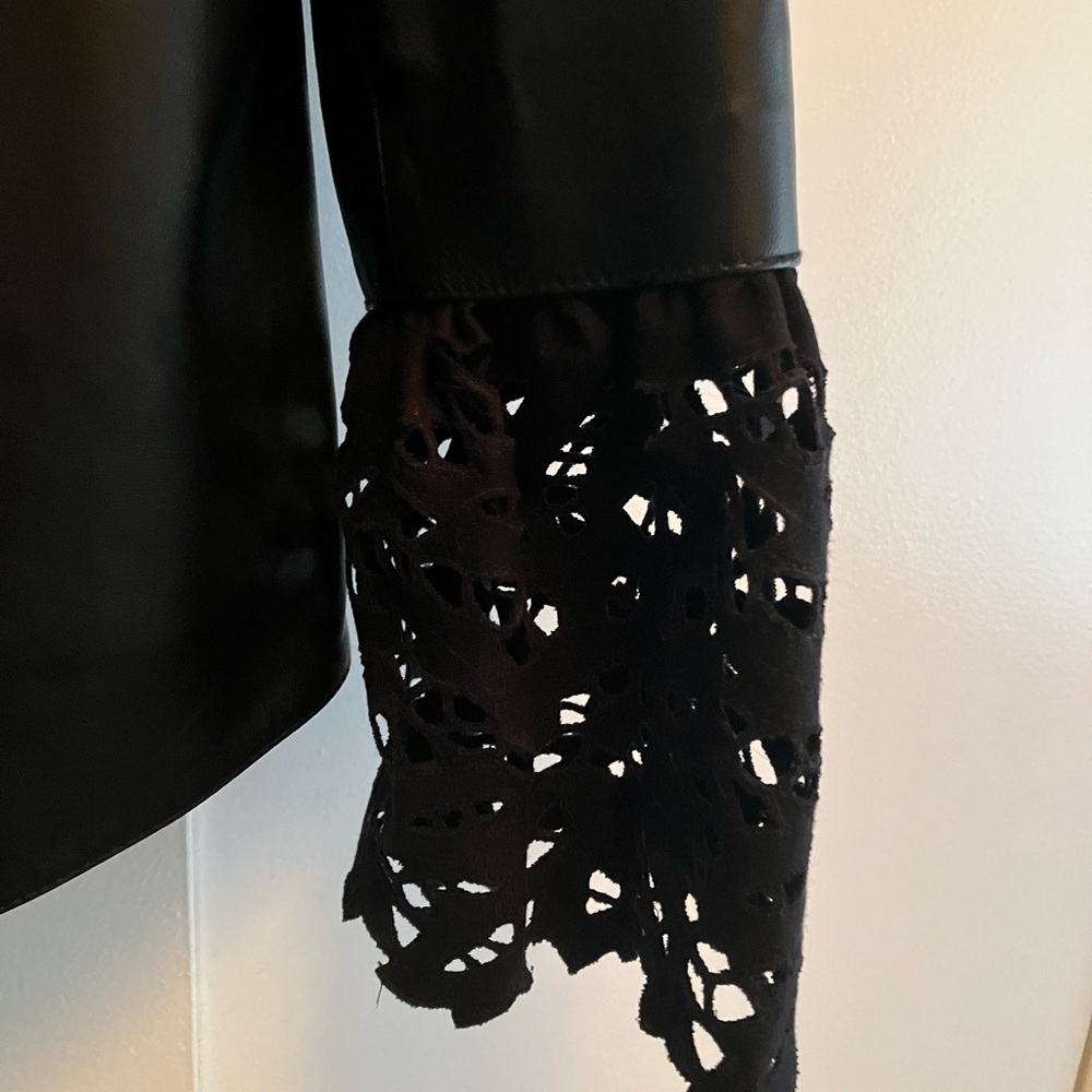 Black Leather Jacket with Lace Cuffs - Picture 7 of 8